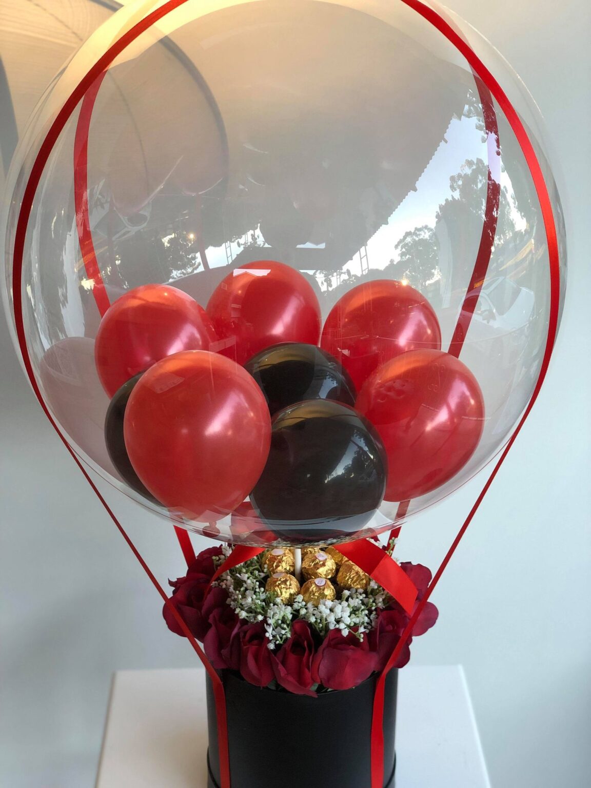 Artificial Red Roses Balloon Bouquet Box • Versatile Gifts Sydney