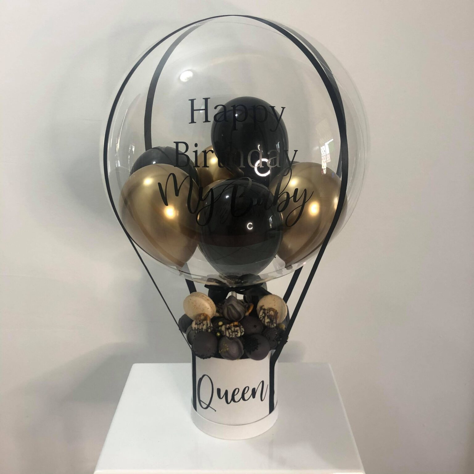 Black and Gold Balloon Box Customised • Versatile Gifts Sydney