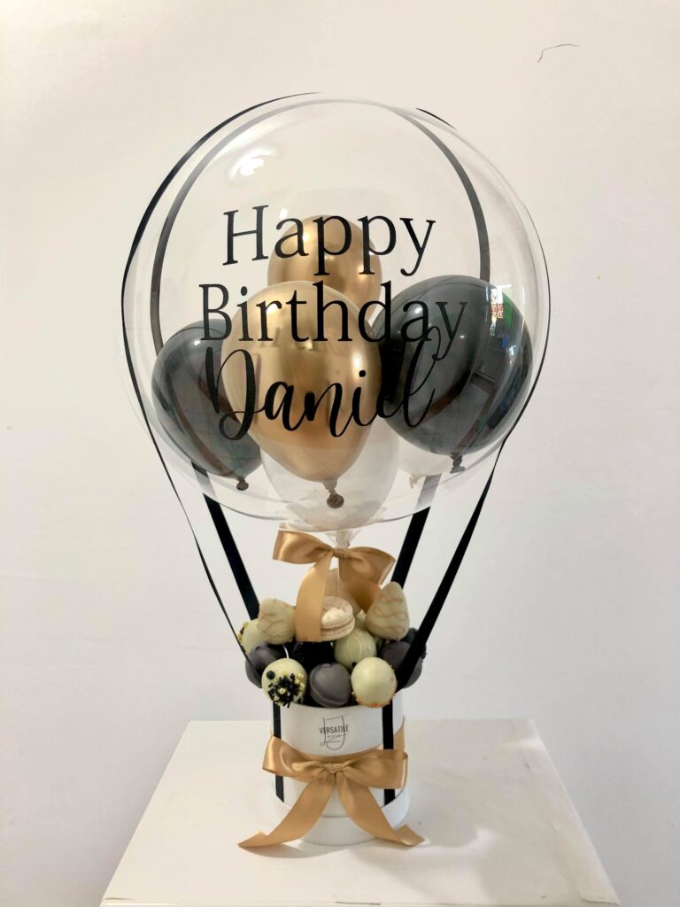 Black and Gold Balloon Box Customised • Versatile Gifts